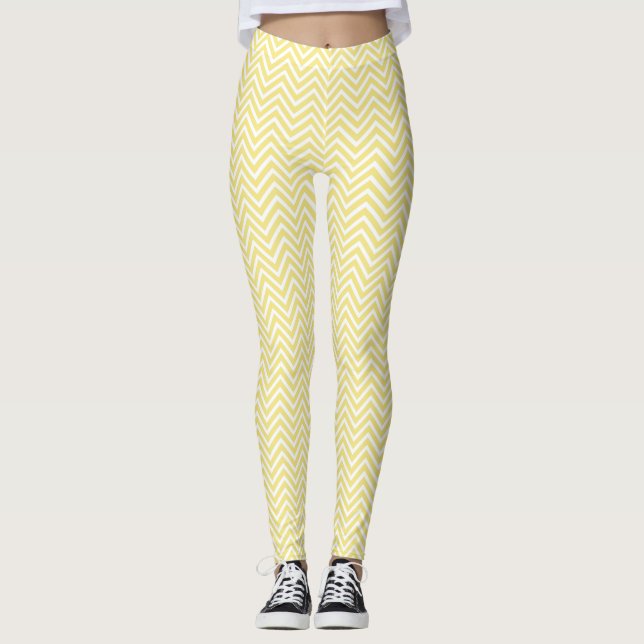 Modern Gult/Vita Trendiget Chevron Leggings (Framsida)