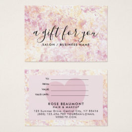 Modern Gult Watercolor Gift-certifikat för Rosa Visitkort