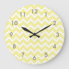Modern Gult White Chevron Clock - grått-nummer Stor Klocka