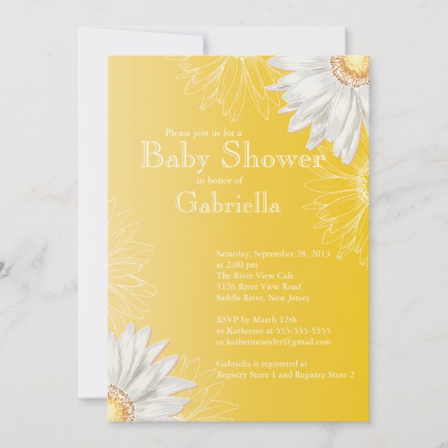 Modern Gult & White Gerbera Daisy Baby Shower Inbjudningar (Framsida)