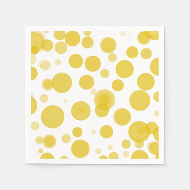 Modern Gult White Polka Dot Bubbles Party Pappersservett (Framsidan)