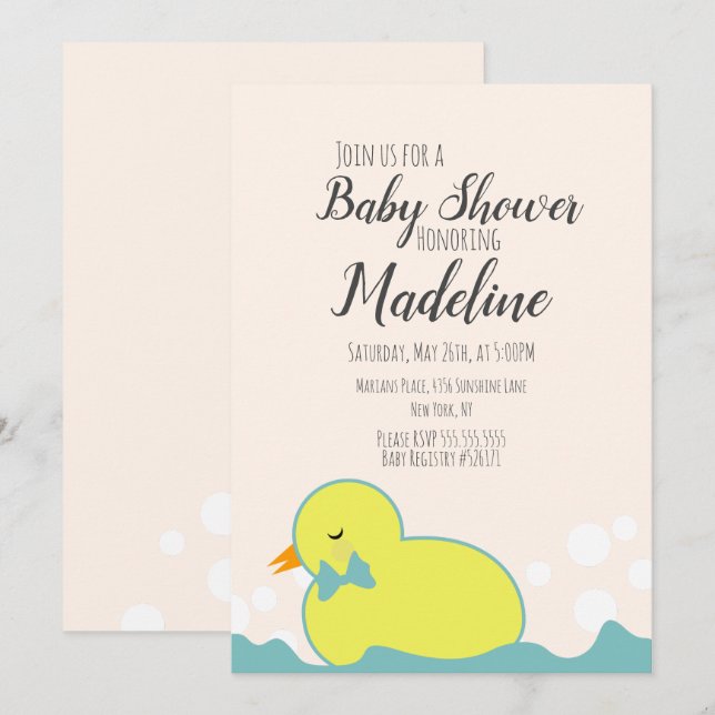 Modern gummand gul varm baby shower  inbjudningar (Fram/baksida)