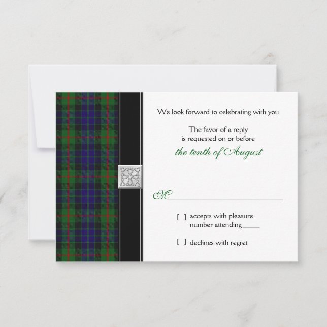 Modern Gunn Tartan Bröllop RSVP Svarskort OSA Kort (Framsida)