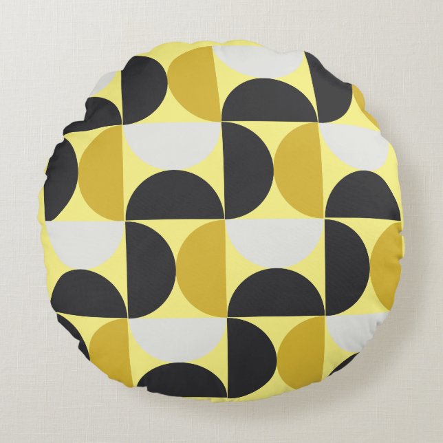 Modern gurkmeja och grått med kanoner rund kudde (Framsidan)