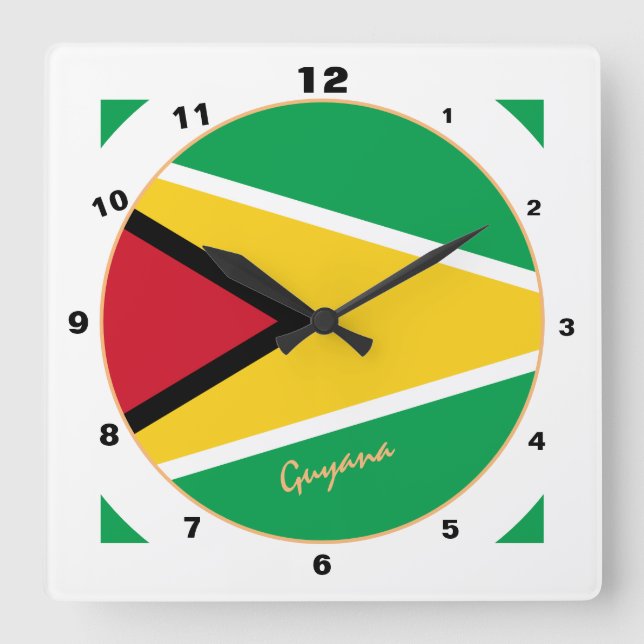 Modern Guyana-design, Guyana flagga Home/trendig Fyrkantig Klocka (Framsida)