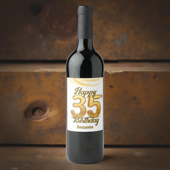 Modern gyllene 35e, födelsedagsfirande vinflaska etikett (Skapare uppladdad)