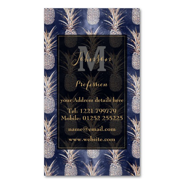 Modern gyllene ananas nebula mönster magnetiska visitkort (Framsida vertikal)