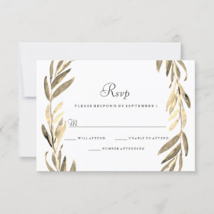 Modern gyllene bladkrans bröllop RSVP OSA Kort