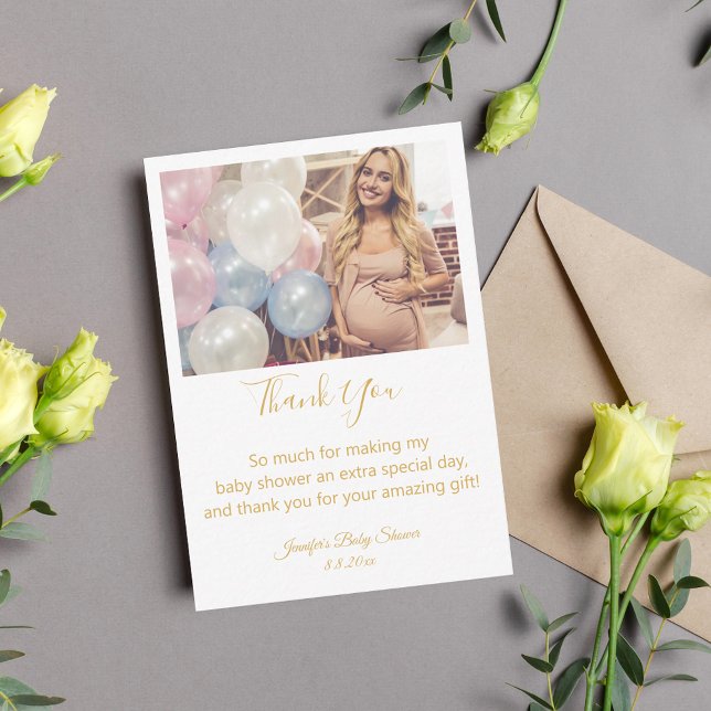 modern gyllene chic tack baby shower foto anteckningskort (Skapare uppladdad)