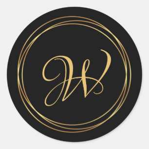 Modern gyllene cirkel på svart monogram-logotyp runt klistermärke