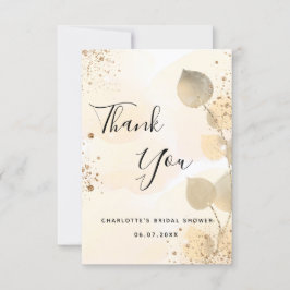 Modern gyllene eukalyptus bröllopsdusch med glitte tack kort