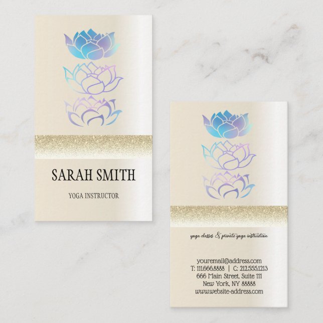 Modern gyllene holografi lotus visitkort (Fram/baksida)