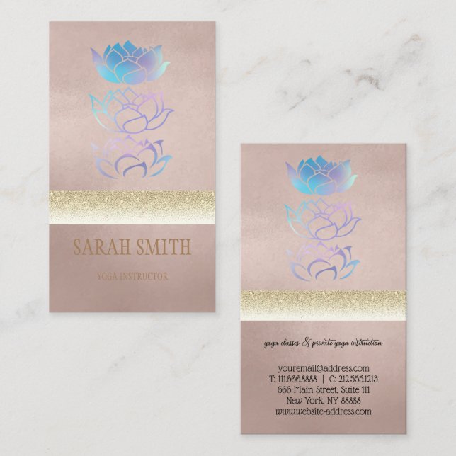 Modern gyllene holografi lotus visitkort (Fram/baksida)