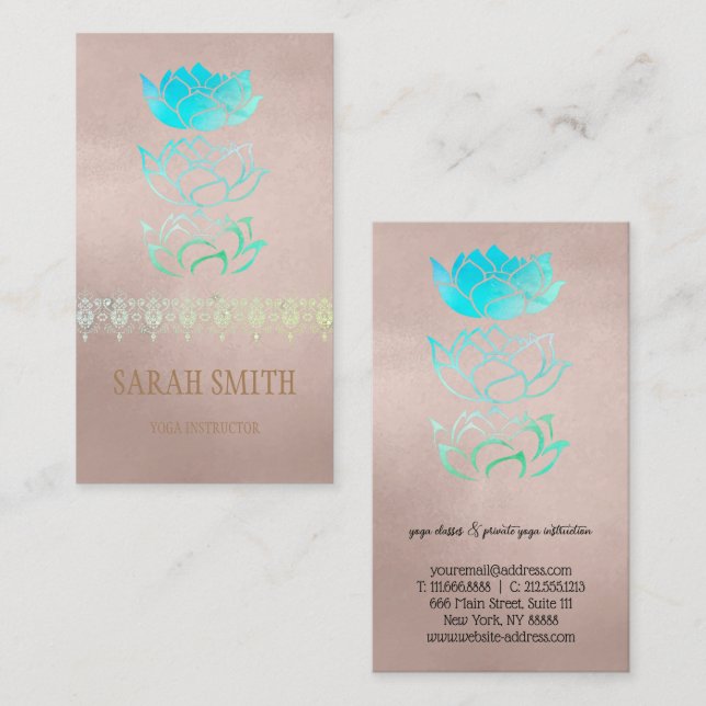 Modern gyllene holografisk lotus visitkort (Fram/baksida)