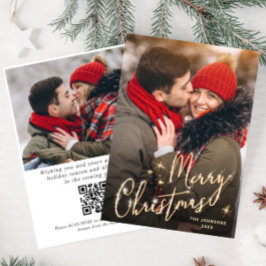 Modern gyllene jul 2 PHOTO QR-kod Julkort