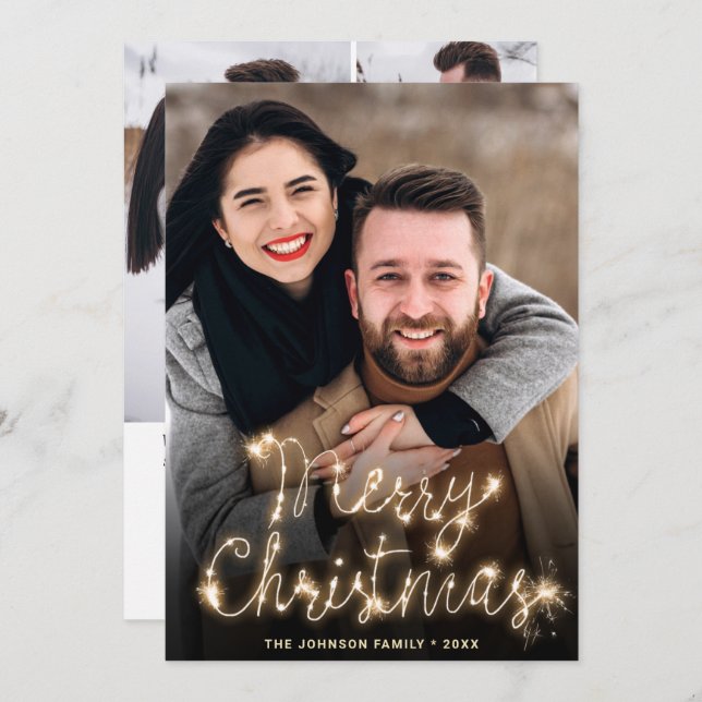 Modern gyllene jul 4 PHOTO Hälsning Julkort (Fram/baksida)