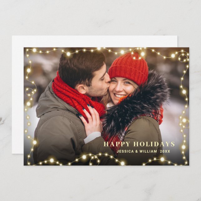 Modern gyllene julpHOTO Hälsning Julkort (Fram/baksida)