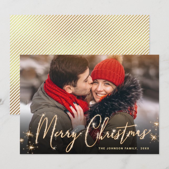 Modern gyllene julpHOTO Hälsning Julkort (Fram/baksida)