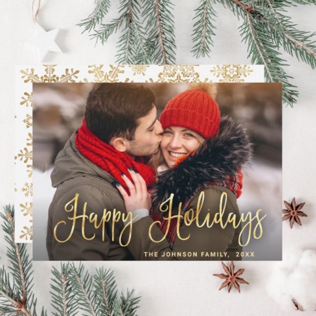 Modern gyllene julpHOTO Hälsning Julkort (Skapare uppladdad)