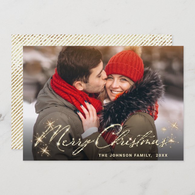 Modern gyllene julpHOTO Hälsning Julkort (Fram/baksida)