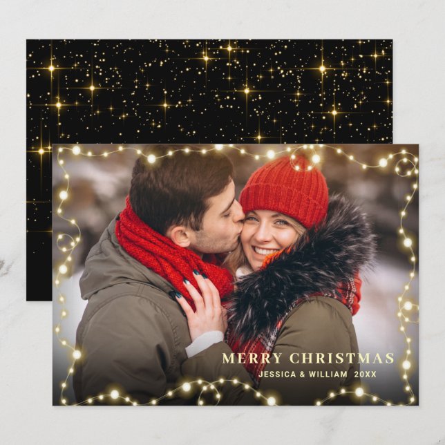 Modern gyllene julpHOTO Hälsning Julkort (Fram/baksida)