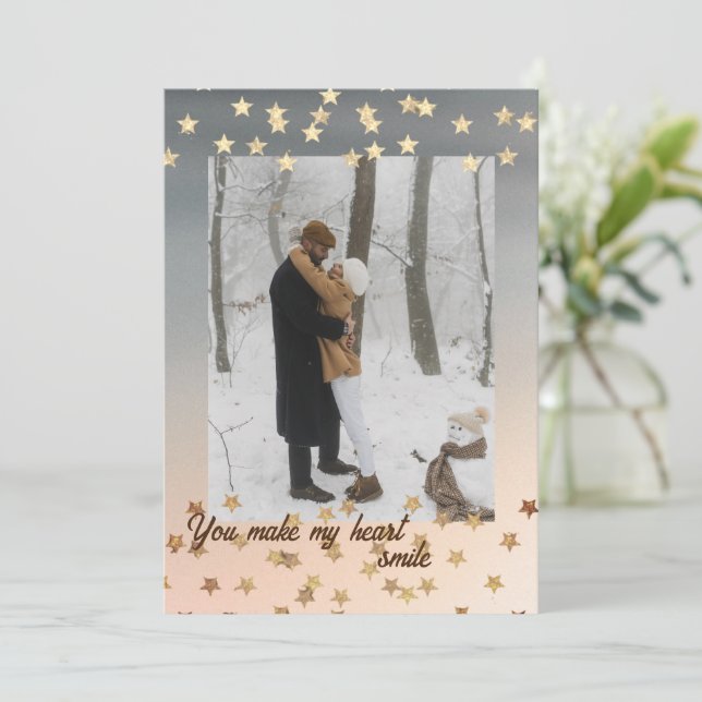 Modern gyllene stjärnor, fotokort för Helgdag Meddelande (Stående Fram)