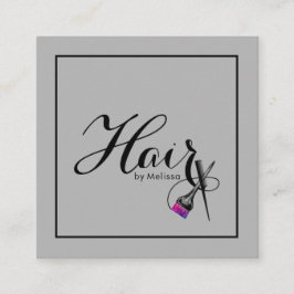 Modern Hair by Namn QR Code Social Media Grått Fyrkantigt Visitkort