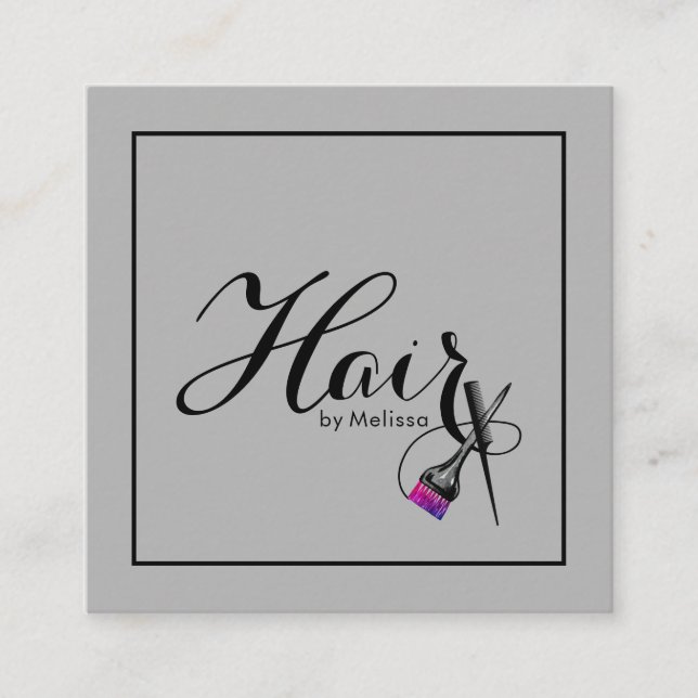 Modern Hair by Namn QR Code Social Media Grått Fyrkantigt Visitkort (Framsida)