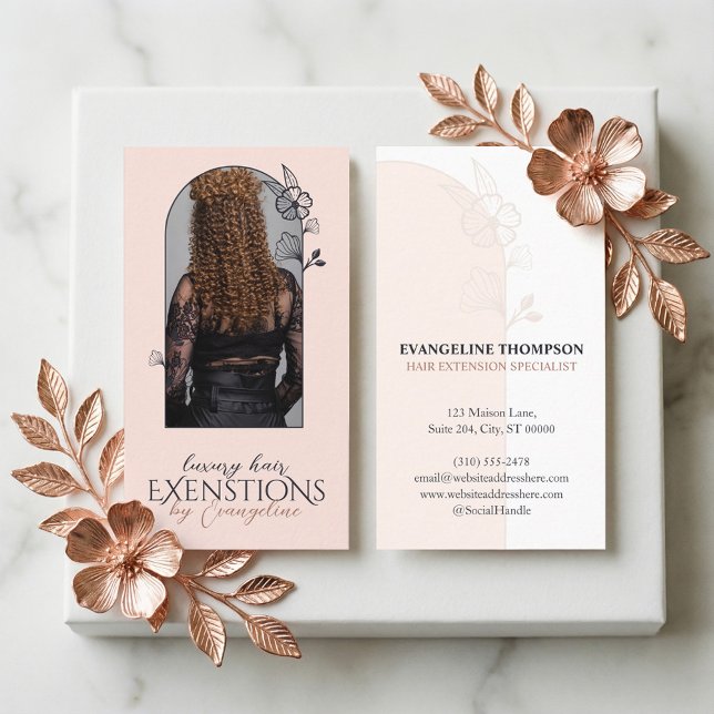 Modern Hair Extensions Floral Rose Arch Photo  Visitkort (Modern Hair Extensions Floral Rose Arch Photo Business Card)