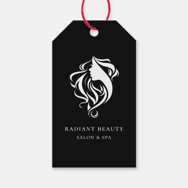 Modern Hair Salon Logotyp Black Prisa Märkre Presentetikett (Framsidan)