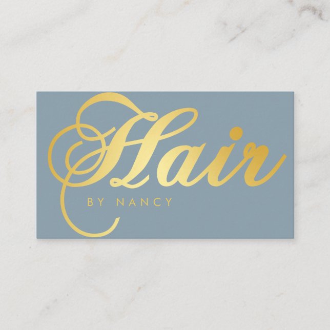 Modern Hair Salon Script Calligraphy Dusty Blue Visitkort (Framsida)
