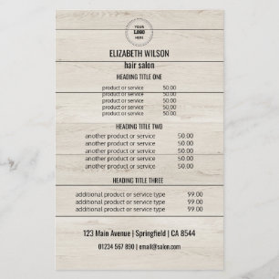 Modern Hair Salon Service Card - Wood Background Flygblad
