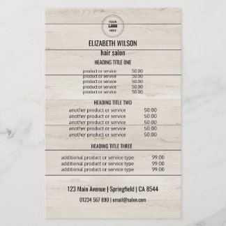 Modern Hair Salon Service Card - Wood Background Flygblad