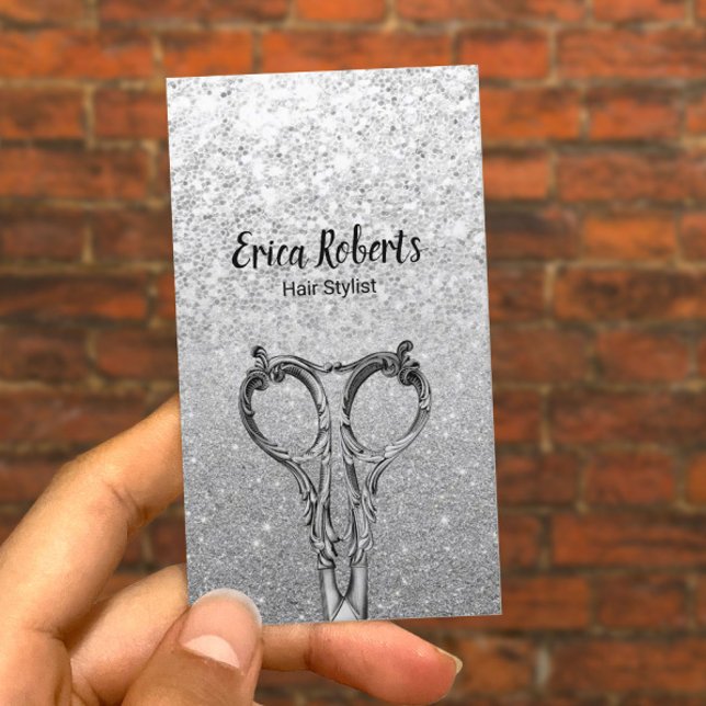Modern Hair Scissor Silver Glitter Hair Stylist Visitkort (Skapare uppladdad)
