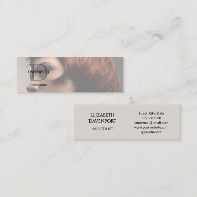 Modern Hair Studio Foto Monogram Mini Visitkort (Fram/baksida)