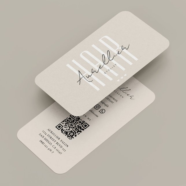Modern Hair Stylist Beauty Salon White Sand-skript Visitkort (Modern Hair Stylist Beauty Salon White Sand Script Business Card
)