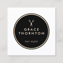 Modern Hair Stylist Black and White Salon Fyrkantigt Visitkort