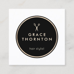 Modern Hair Stylist Black and White Salon Fyrkantigt Visitkort