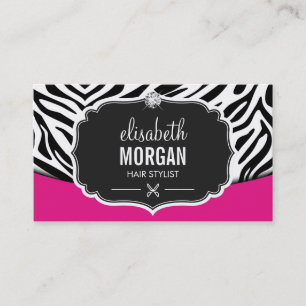 Modern Hair Stylist Black Rosa Zebra tryck Diamond Visitkort