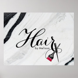 Modern Hair Stylist Black & White Marble Poster