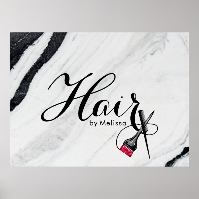 Modern Hair Stylist Black & White Marble Poster (Framsidan)