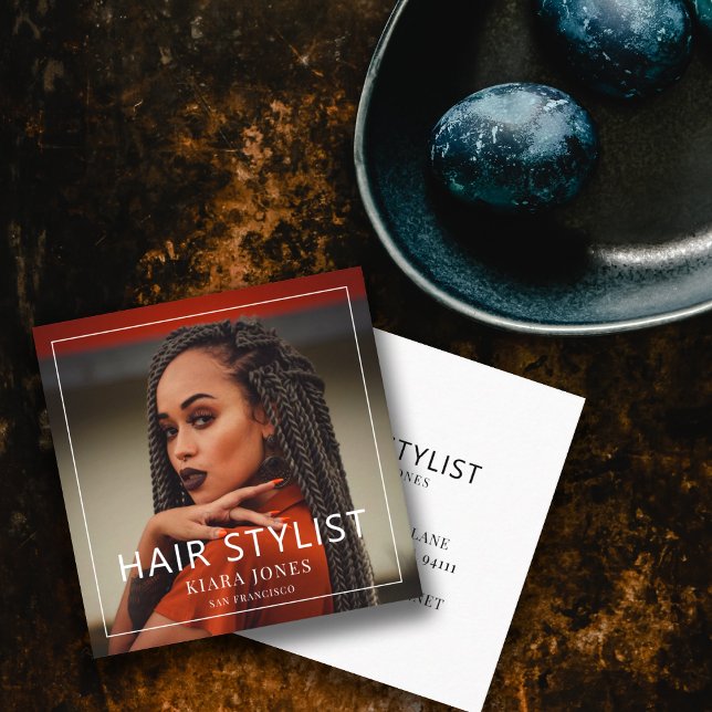 Modern Hair Stylist-foto Fyrkantigt Visitkort (Skapare uppladdad)