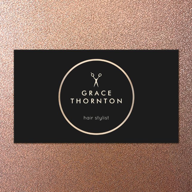 Modern Hair Stylist Guld Svart Visitkort (Skapare uppladdad)