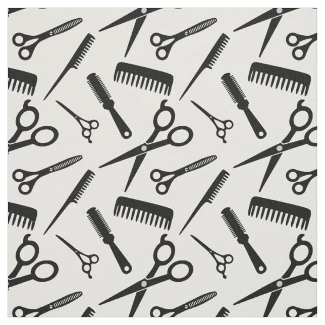 Modern Hair Stylist Mönster Black White Tyg (Provkarta)