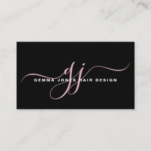 Modern Hair Stylist Rosa Script Monogram Black Visitkort
