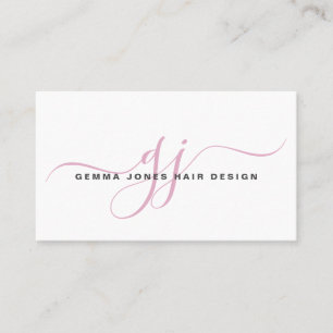 Modern Hair Stylist Rosa Script Monogram White Visitkort