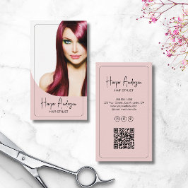 Modern Hair Stylist Salon Photo QR Rosa Visitkort
