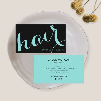 Modern hair stylist script black and blue visitkort