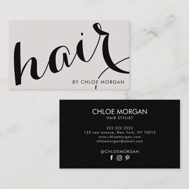 Modern hair stylist script pearl pink  visitkort (Fram/baksida)