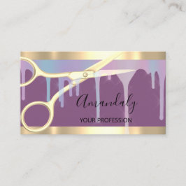 Modern Hairdresser Coiffeur Guld Sissors Lila Visitkort